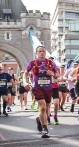 Runners participating in a city marathon event.
