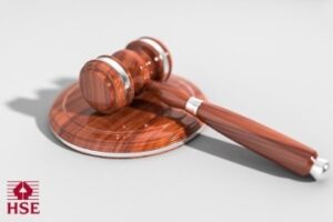 Wooden gavel on white background, HSE logo visible.