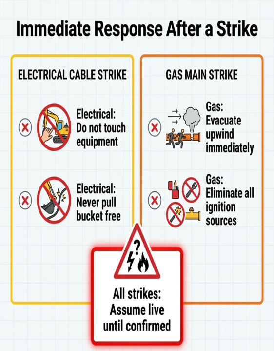 Safety guidelines for electrical and gas strikes.